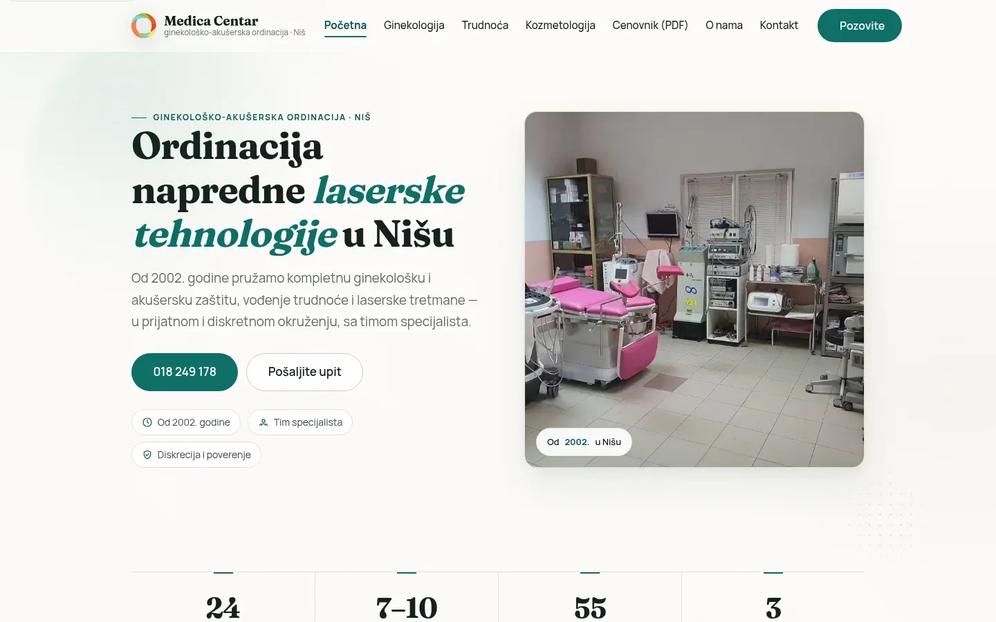 Početna strana sajta Medica Centar, snimak ekrana