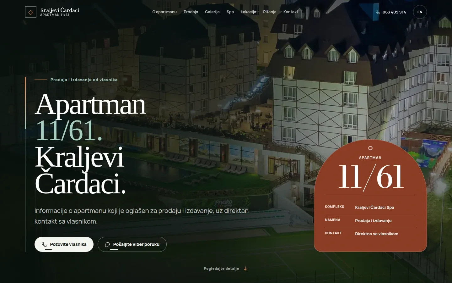 Početna strana sajta Kraljevi Čardaci 11/61, snimak ekrana
